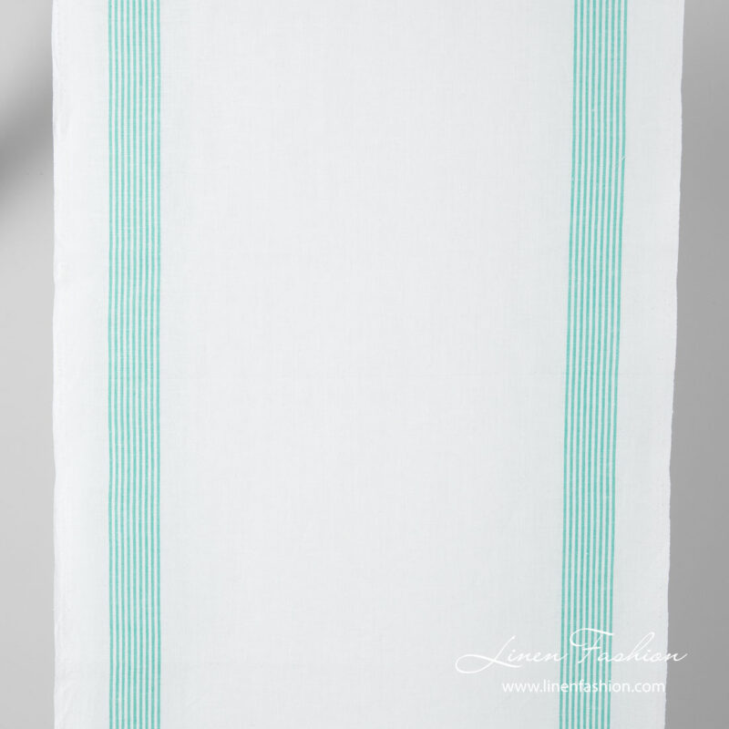 Linen cotton fabric with green stripes