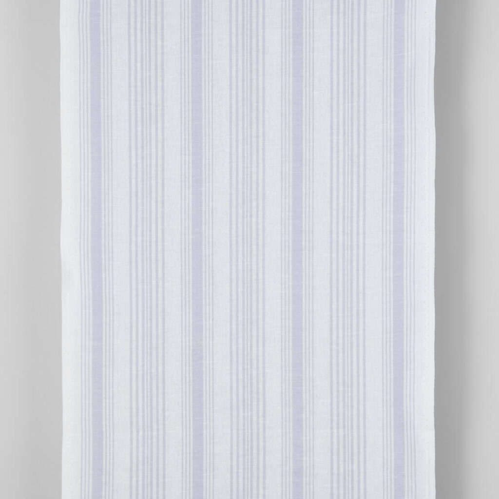 Narrow linen cotton fabric white with light violet stripes