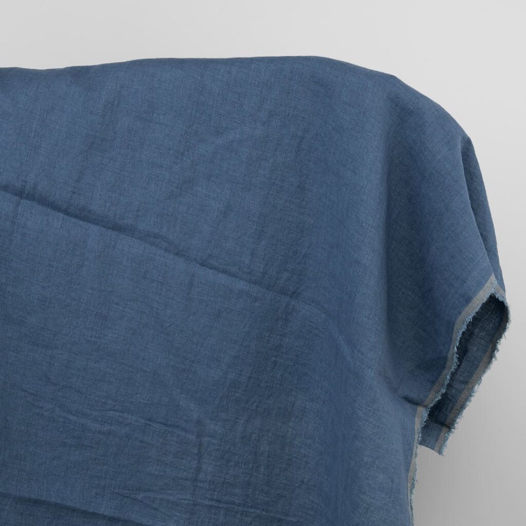 Washed linen fabric jean blue