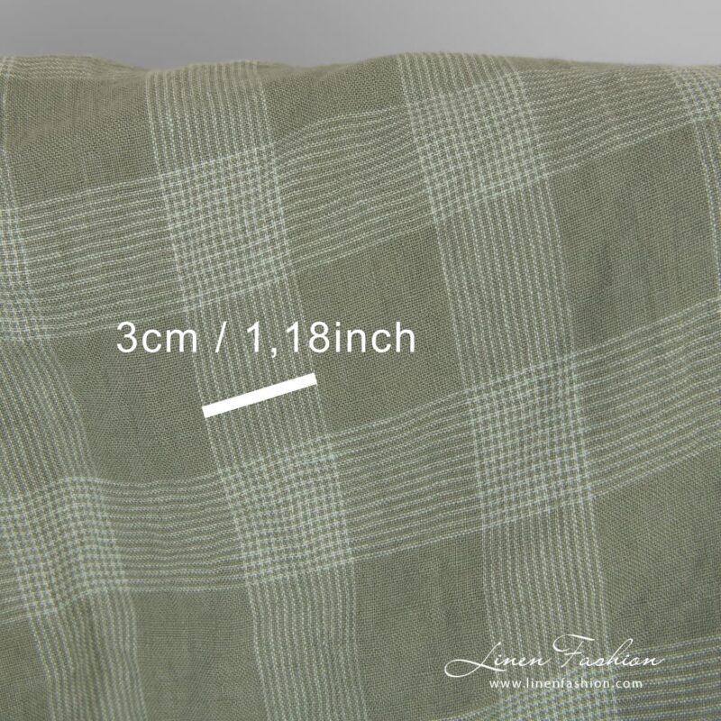 Linen fabric in green checks, perfect for clothes and home textile