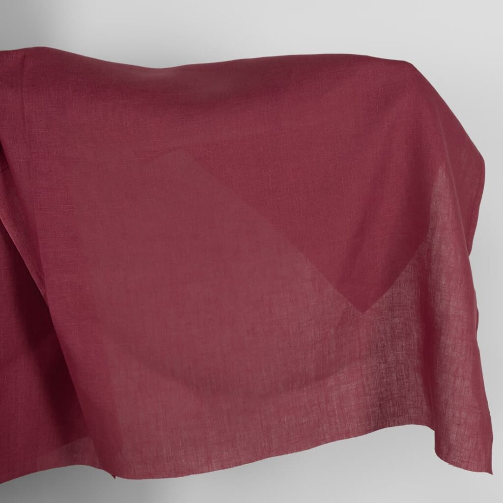 Linen fabric in dark cherry red colour