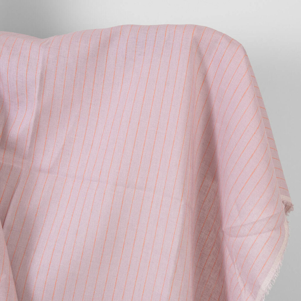 Linen fabric lilac with orange stripes