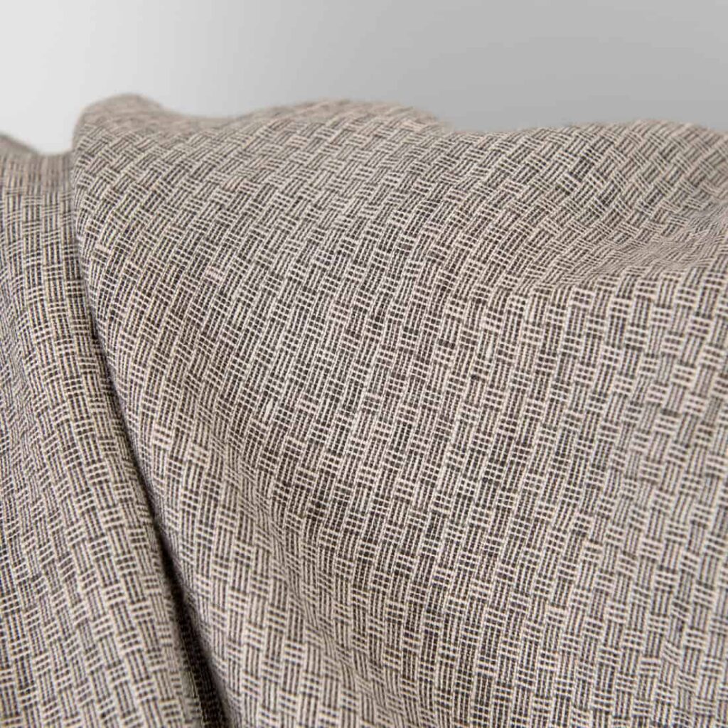 Washed linen fabric pink-black small pattern, specially softened