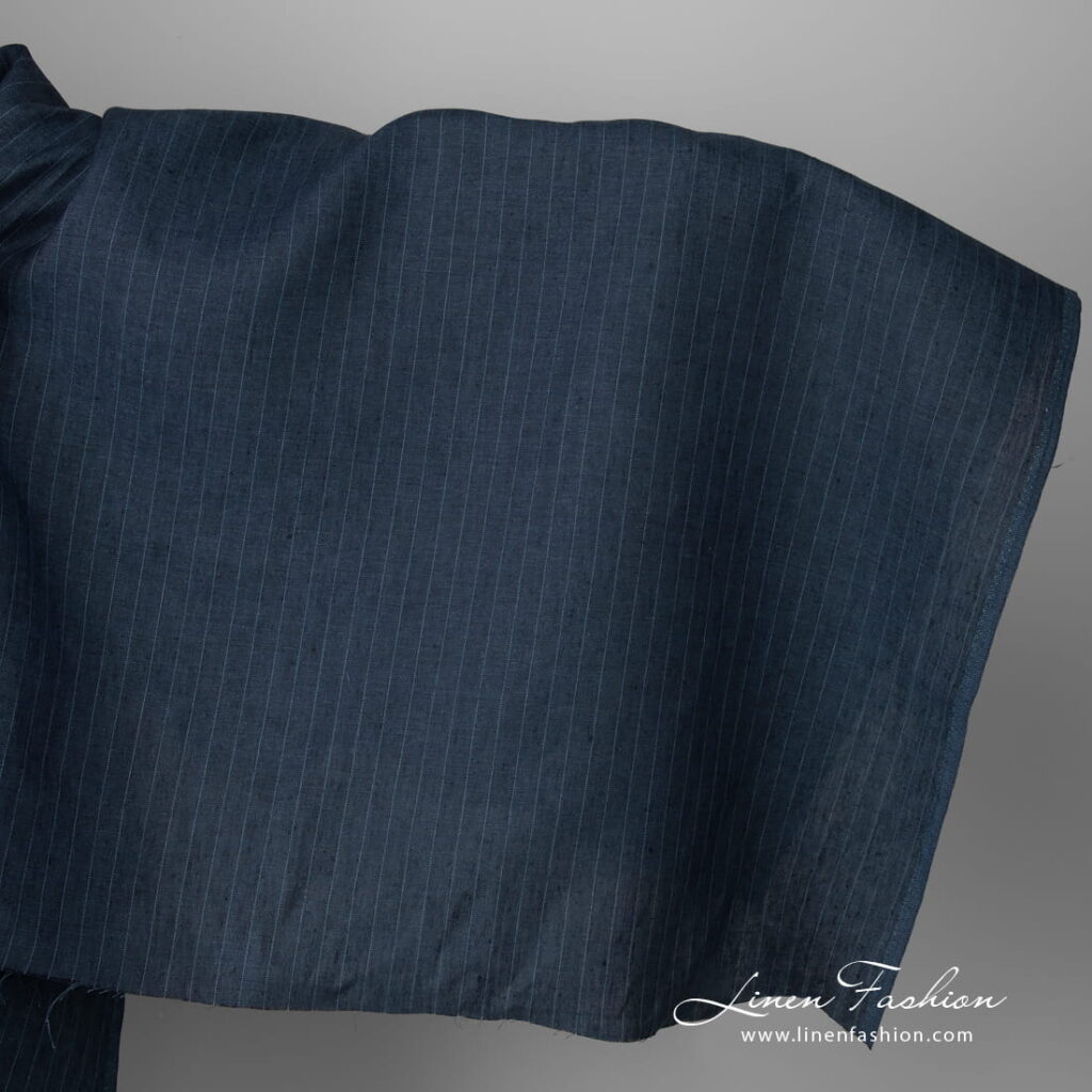 Dark blue striped linen fabric