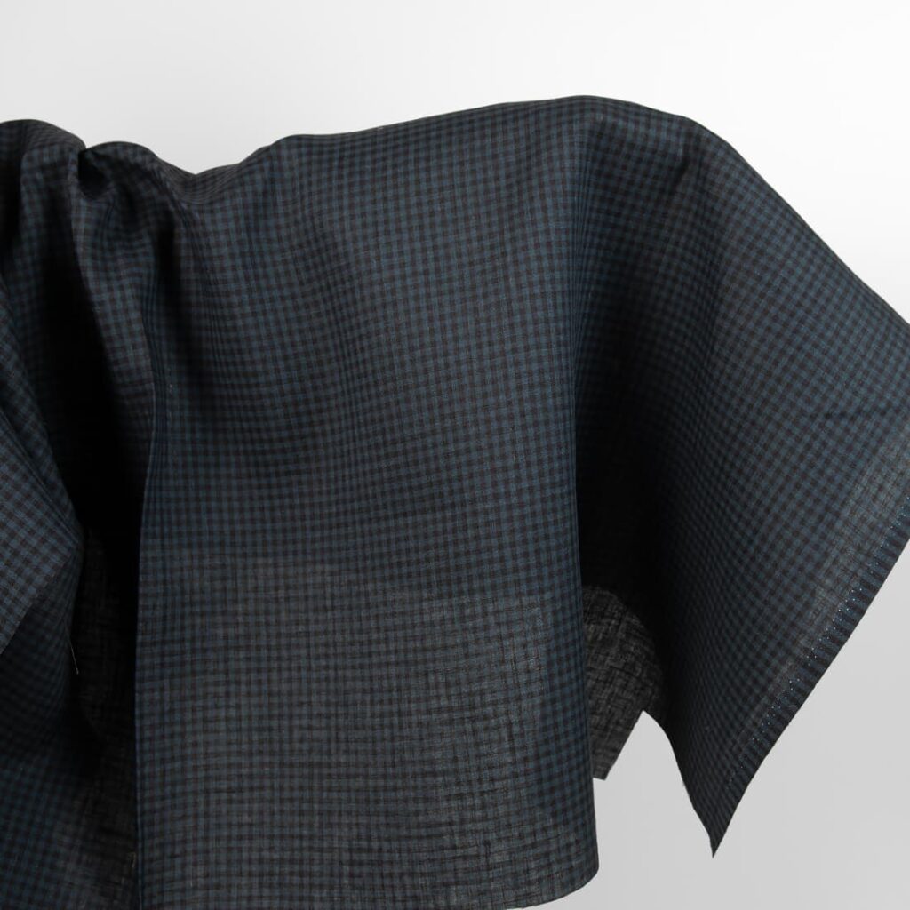 Dark linen fabric in black and blue checks