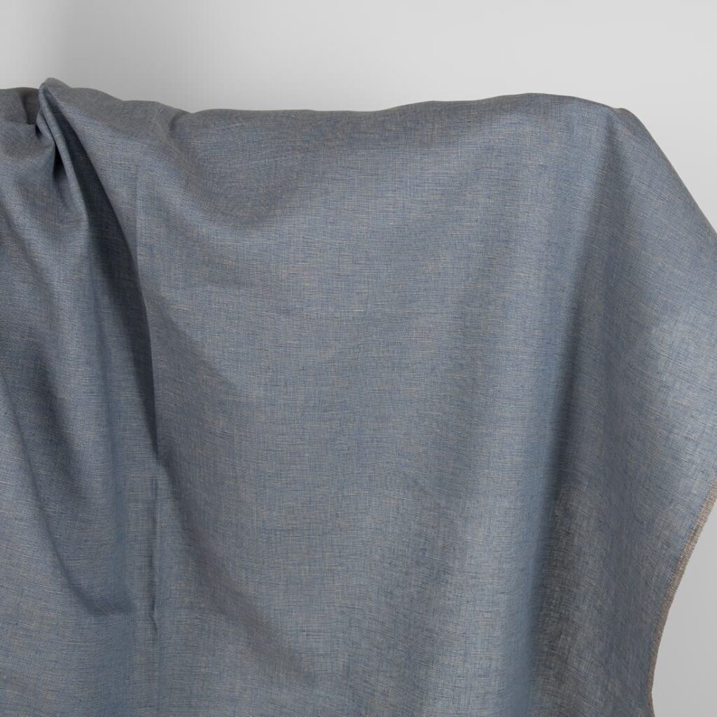 Linen fabric dusty blue and light brown melange