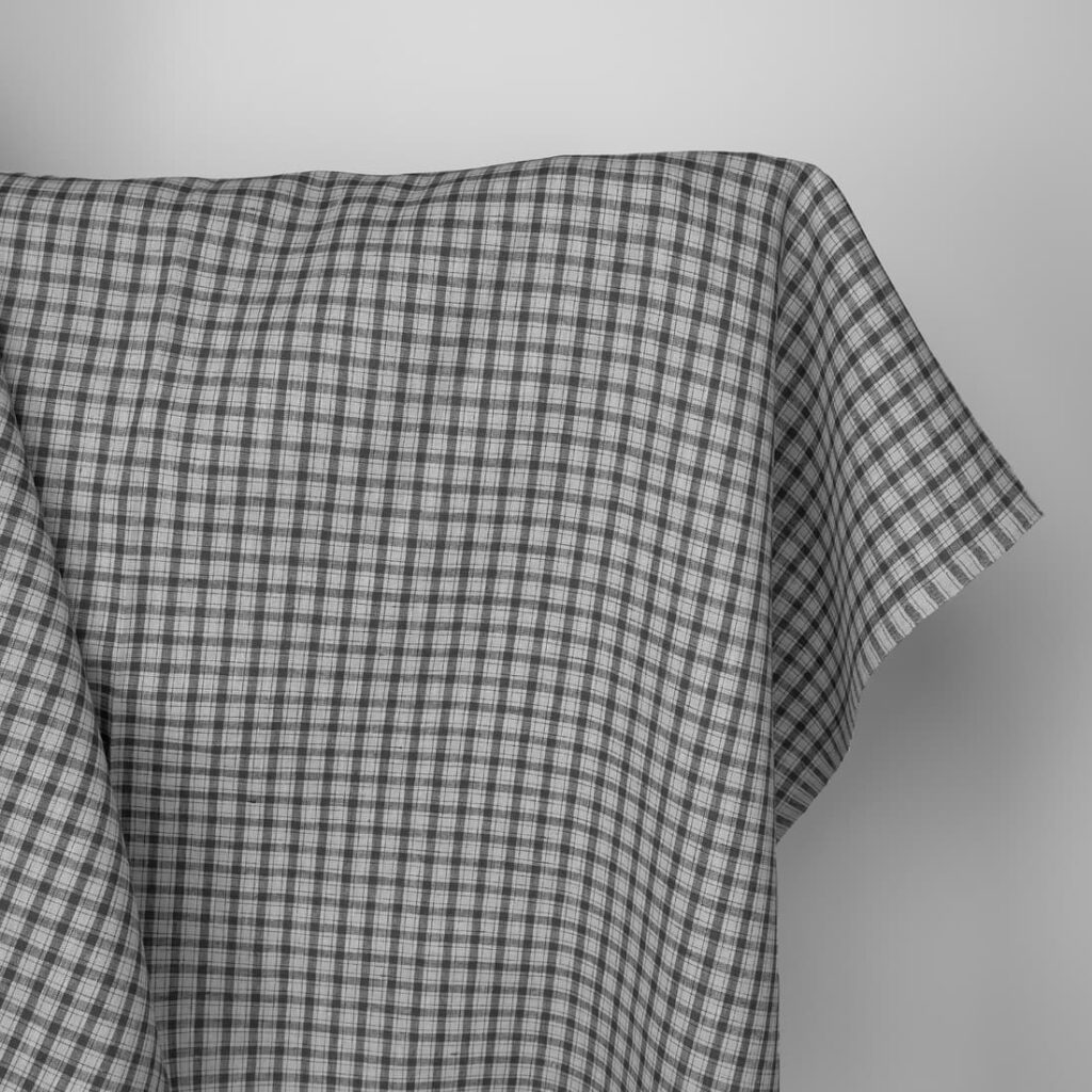 Linen fabric in light and dark grey checks