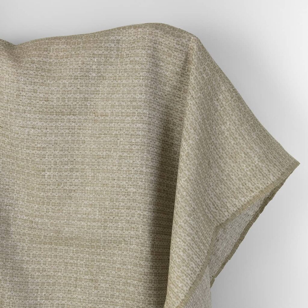 Linen fabric white and green