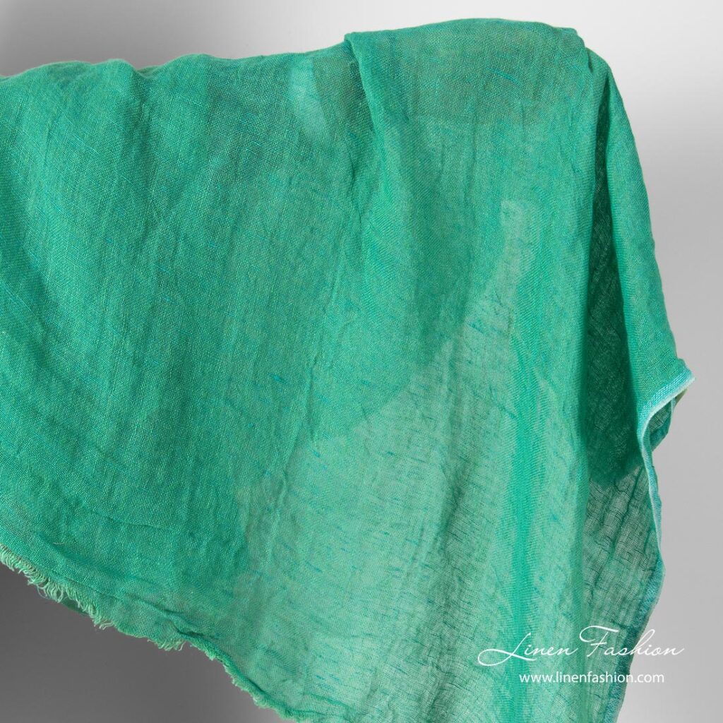 Pure linen green gauze fabric, washed