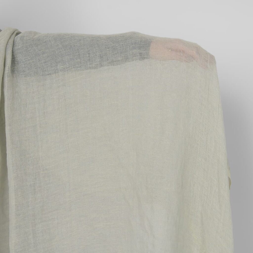 Washed linen fabric greenish grey melange