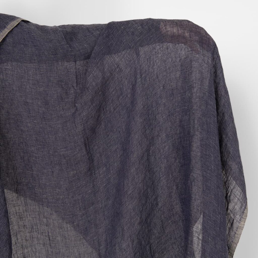 Washed linen fabric dark blue and green transparent