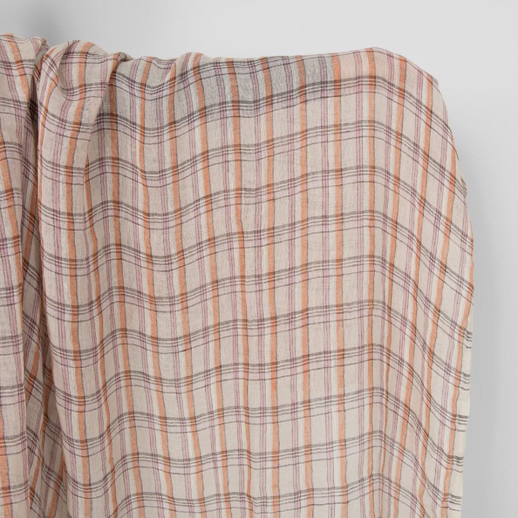 Washed linen fabric multicolour checks transparent