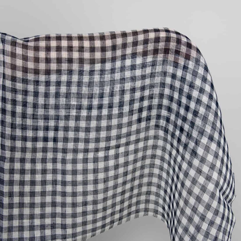 Linen fabric in dark blue and white checks