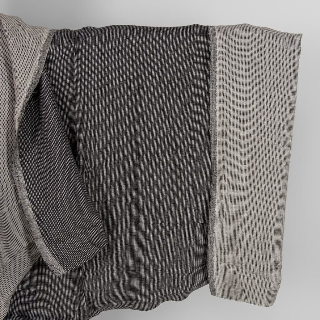 Linen black checked double sided fabric washed
