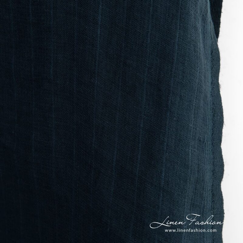 Dark blue linen fabric in stripes, for clothes and home textile