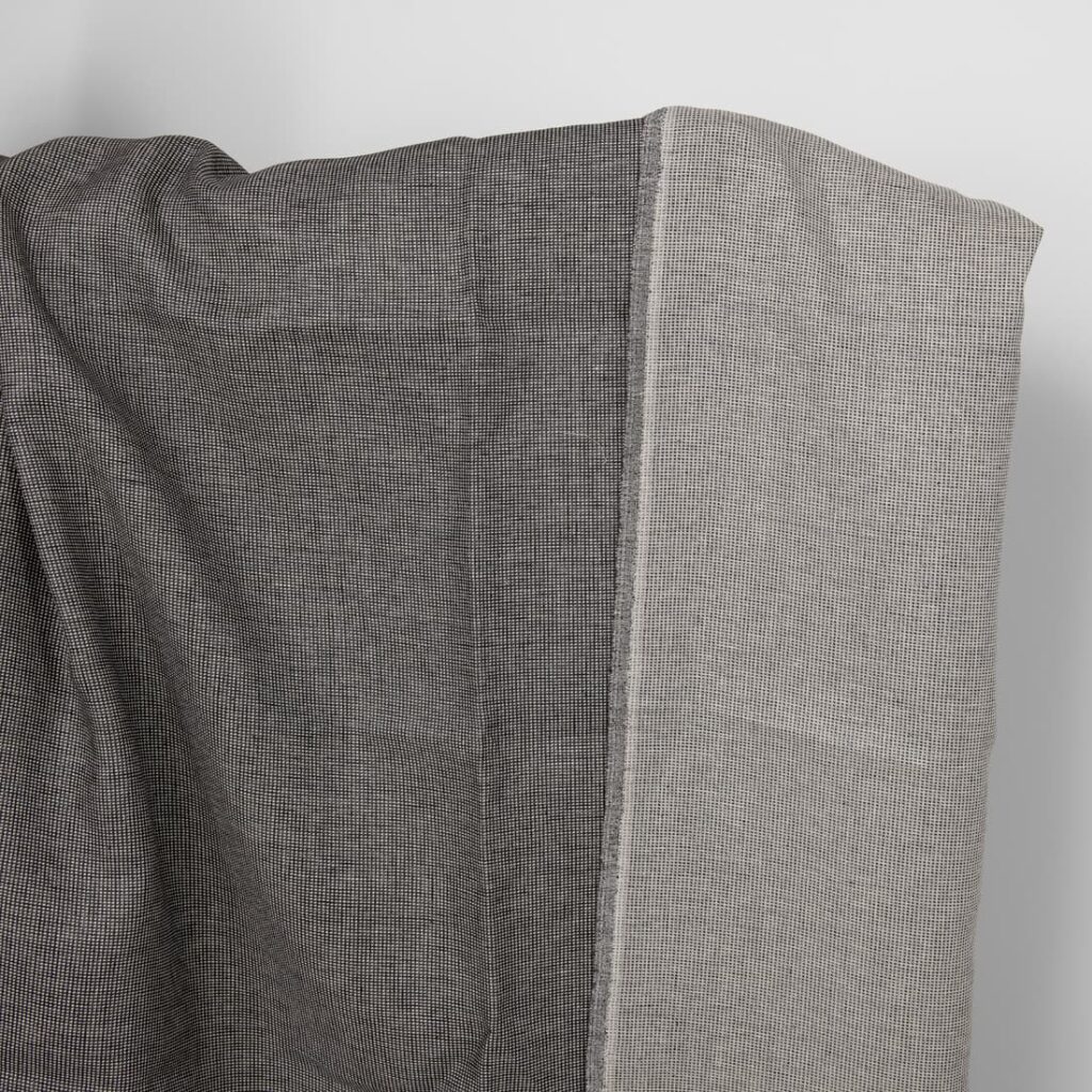 Linen black checked double sided fabric