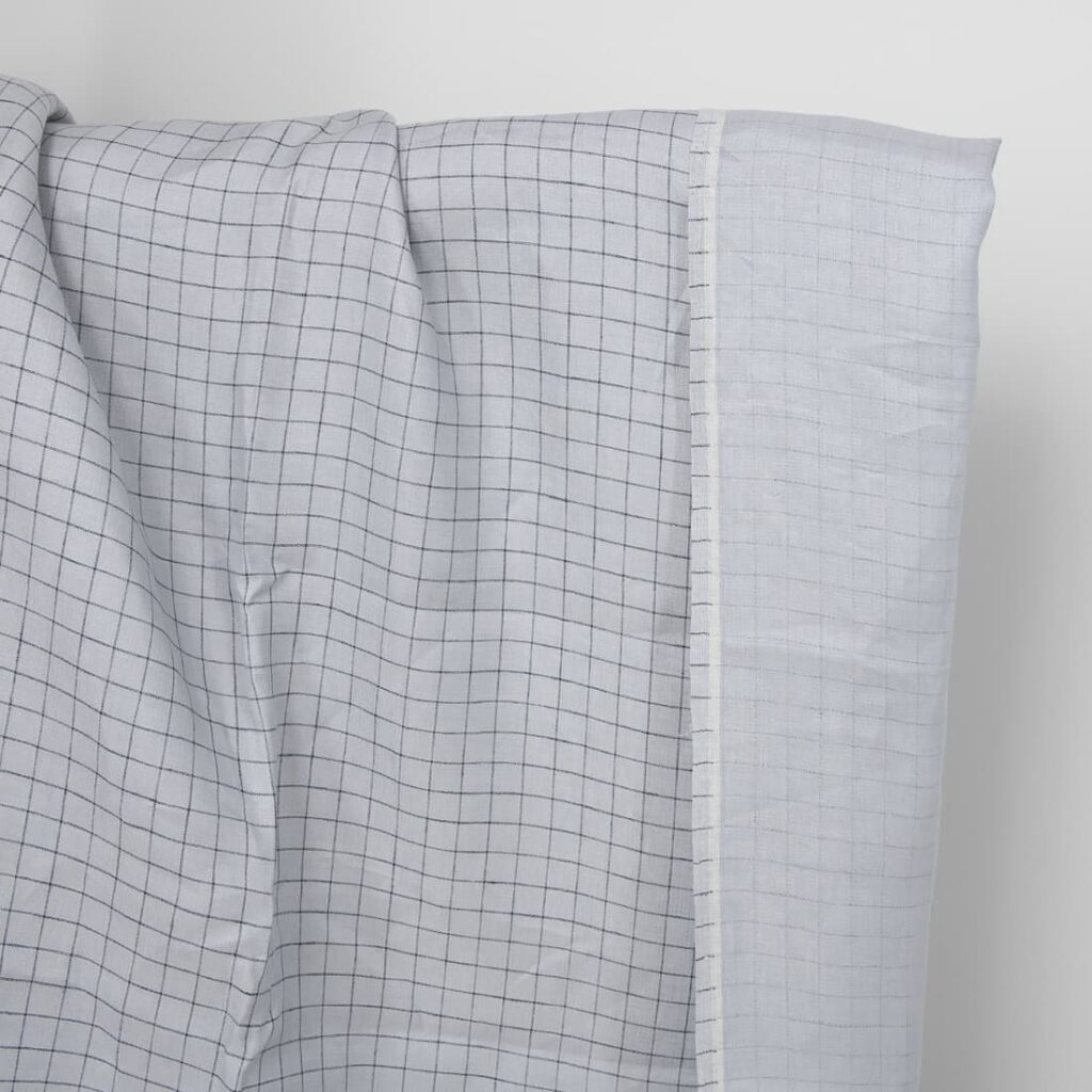 Linen fabric double-sided light grey with blue checks