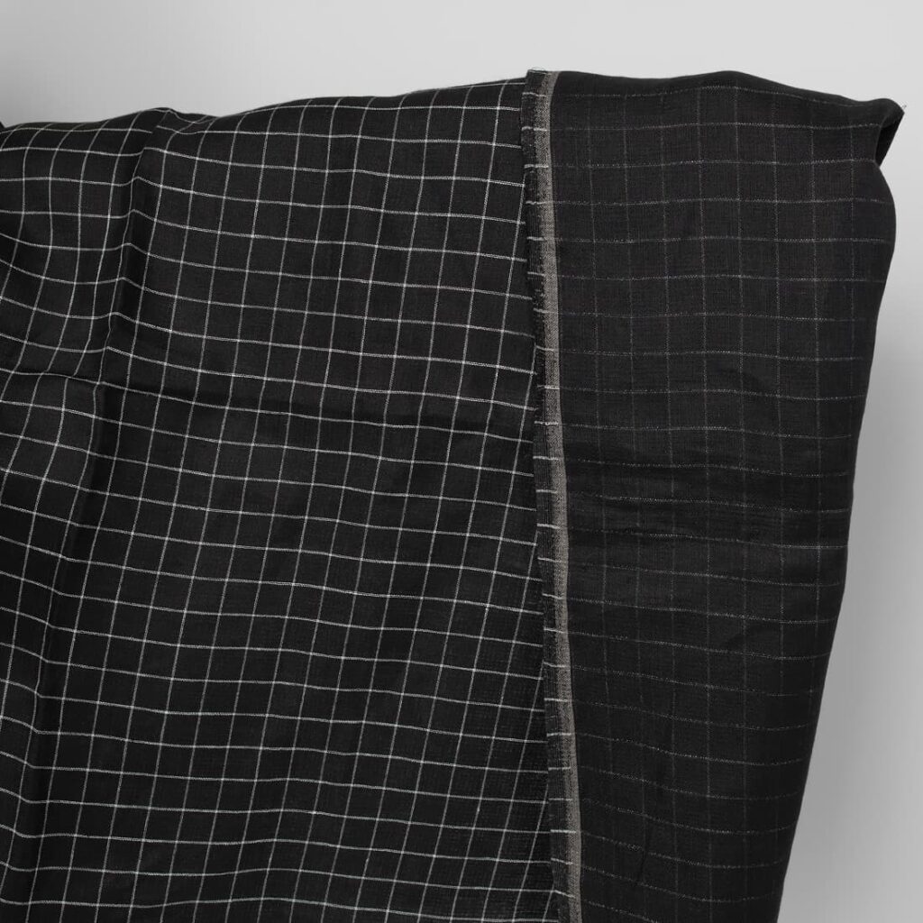 Linen fabric double-sided black with white checks