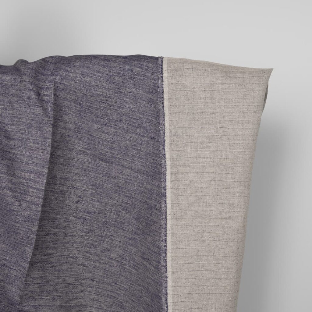 Linen fabric cobalt blue and beige double-sided
