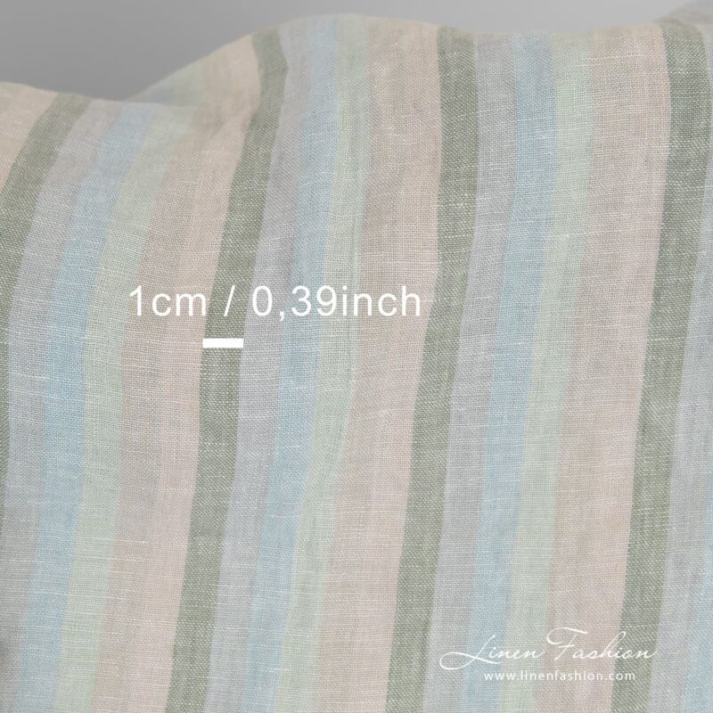 Multicolored linen fabric in vertical stripes, specially washed