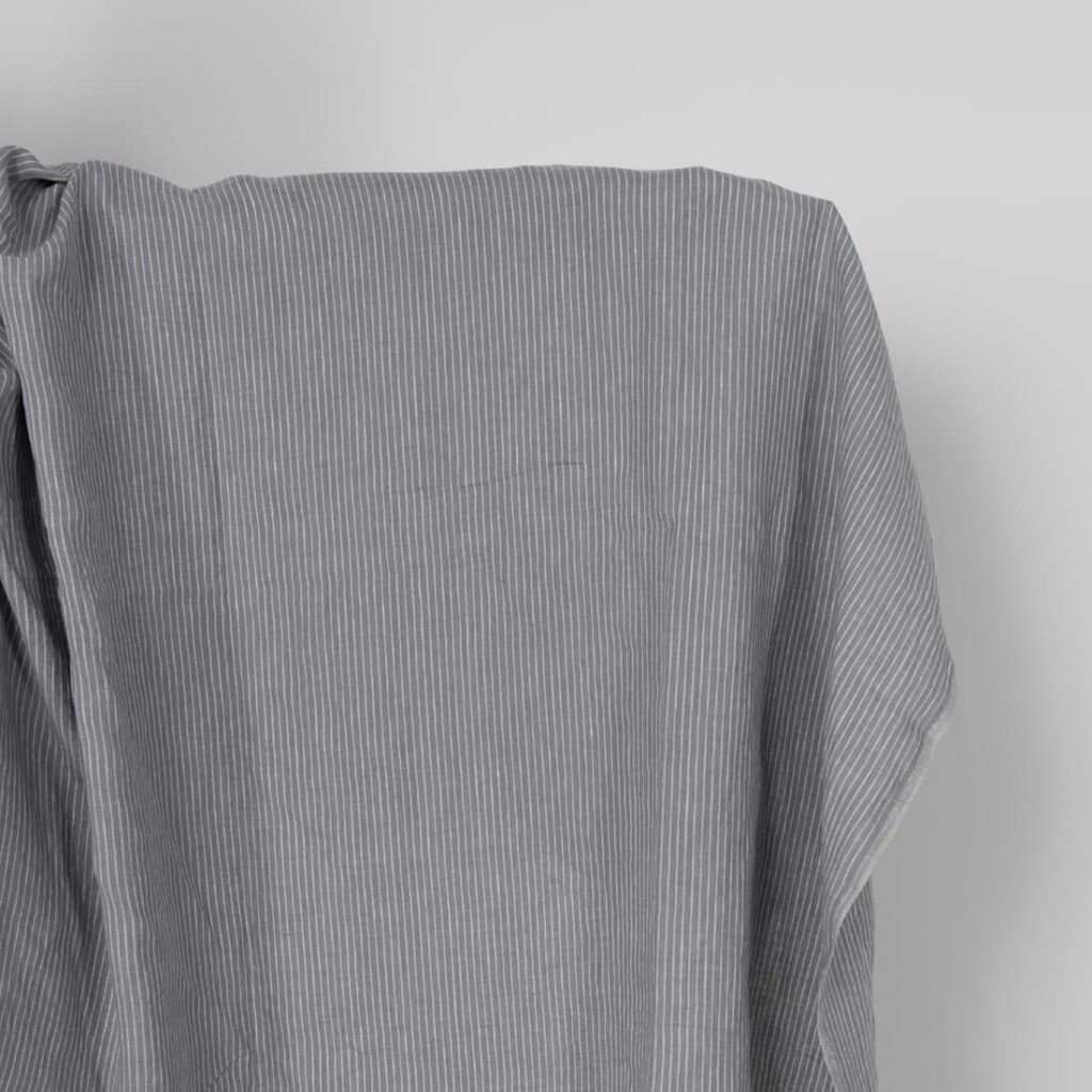 Washed linen fabric grey white stripes