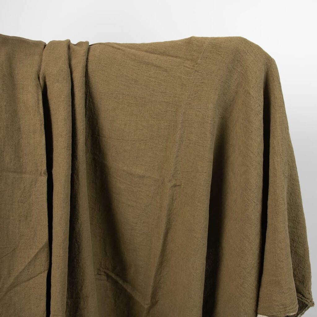 Wide washed linen fabric moss brown colour