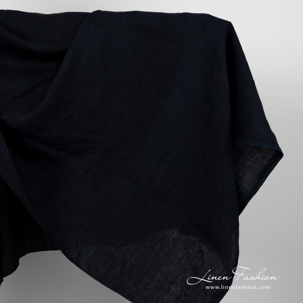 Wide washed linen fabric blueish black colour
