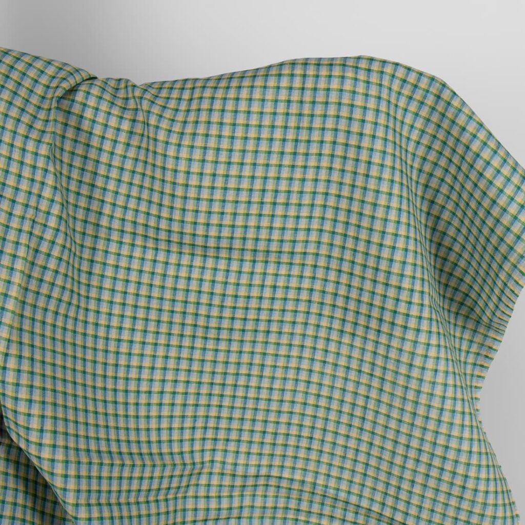 Linen fabric with blue and green checks