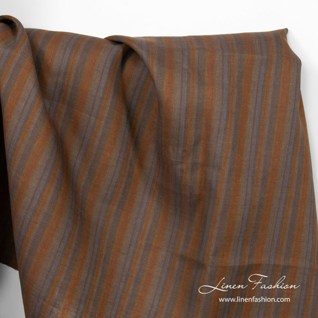 Linen fabric with brown stripes