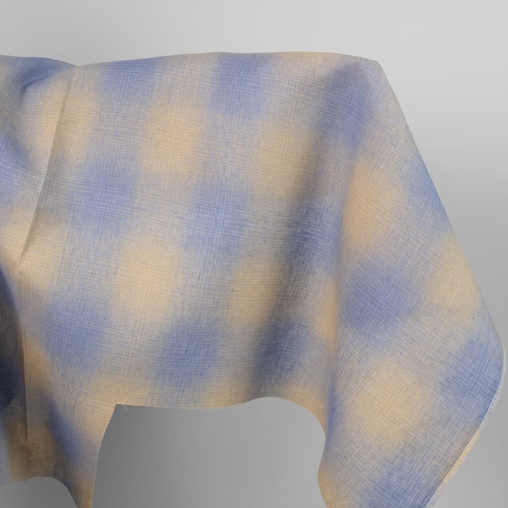 Linen fabric sand and blue checks colour mix gradient