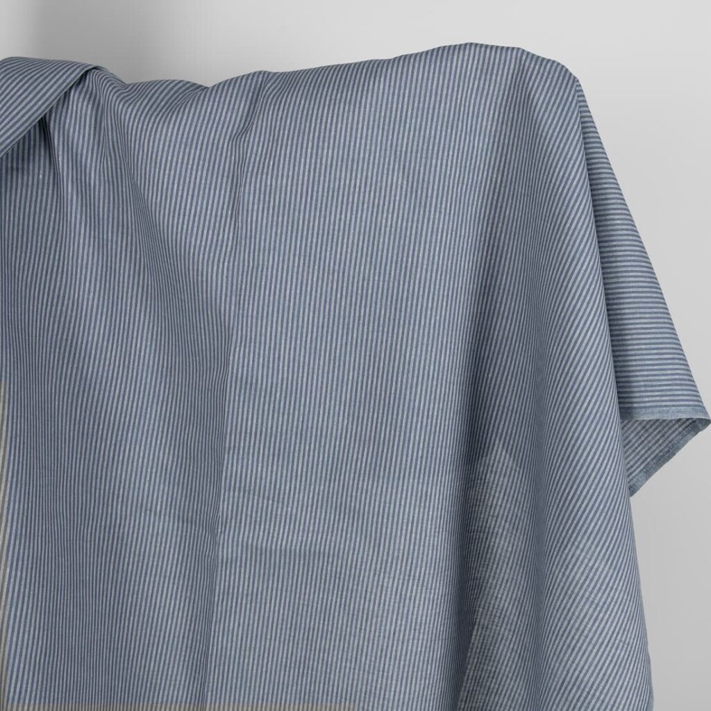 Linen fabric with blue stripes