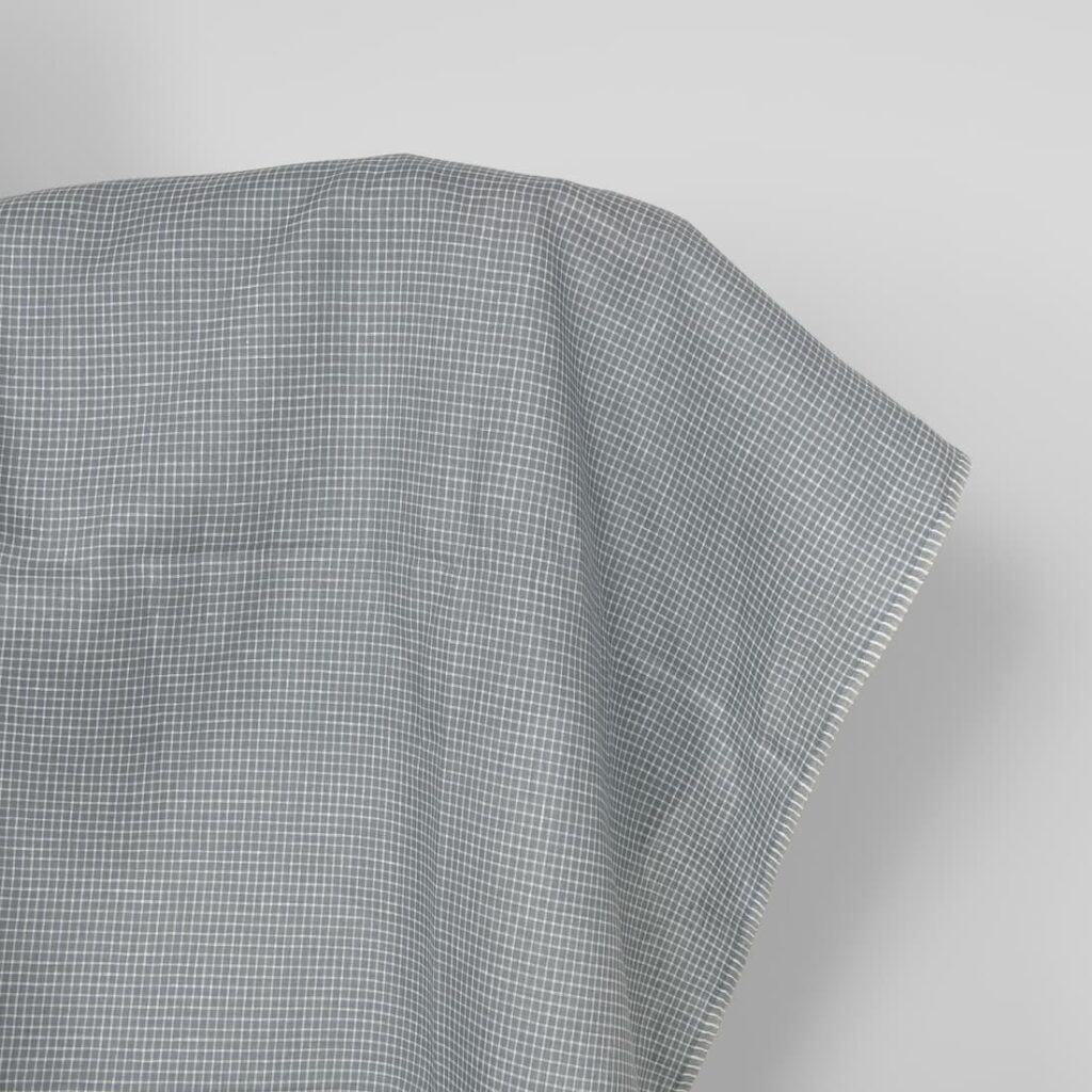 Linen fabric grey white checks