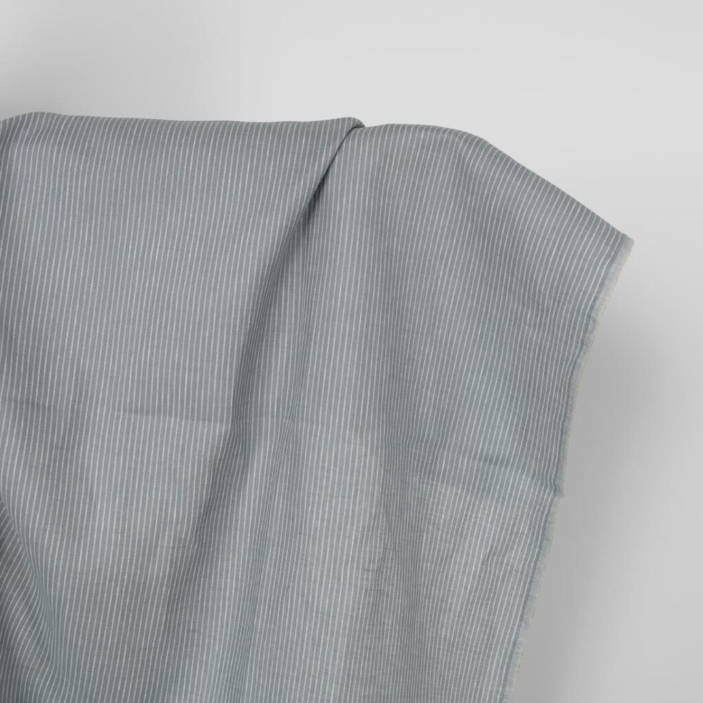 Linen fabric grey white stripes