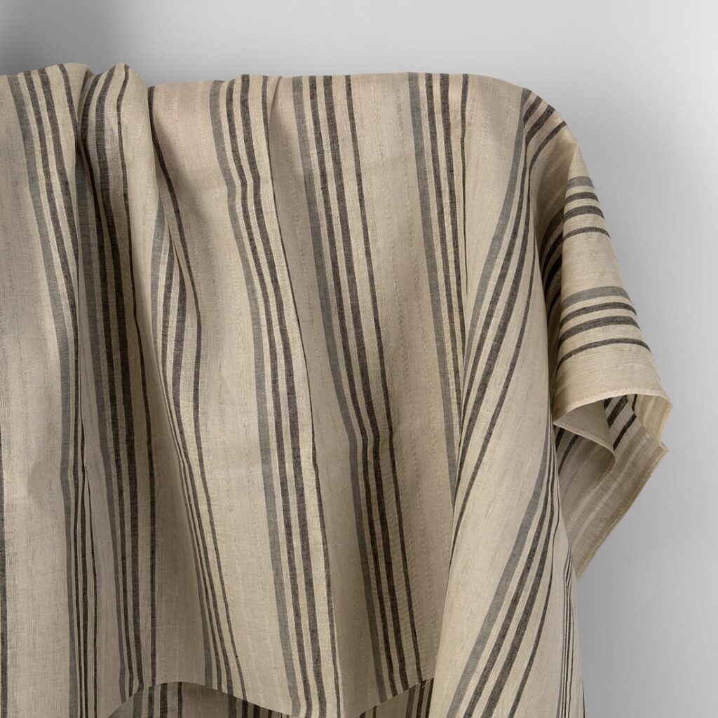 Linen fabric beige with grey stripes