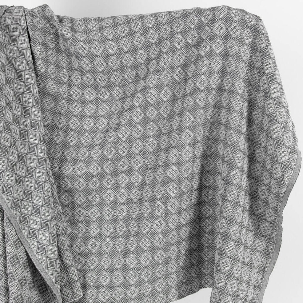 Grey linen cotton fabric in rhombus pattern