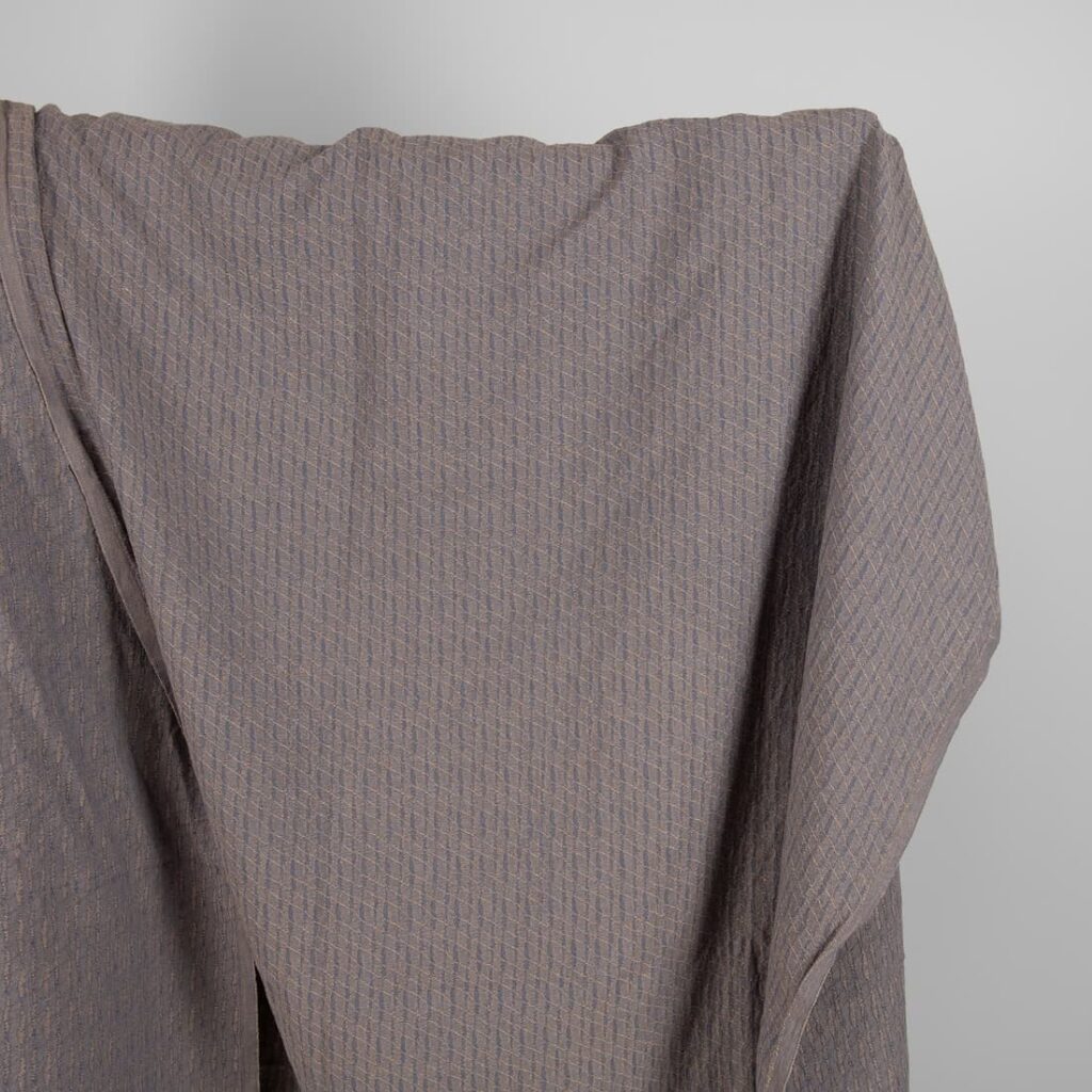 Washed linen cotton fabric blueish grey and brown pattern