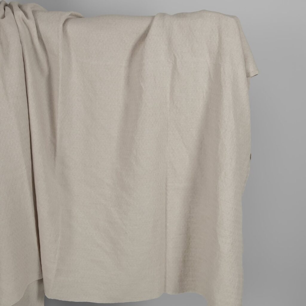 Washed linen cotton sand colour herringbone pattern