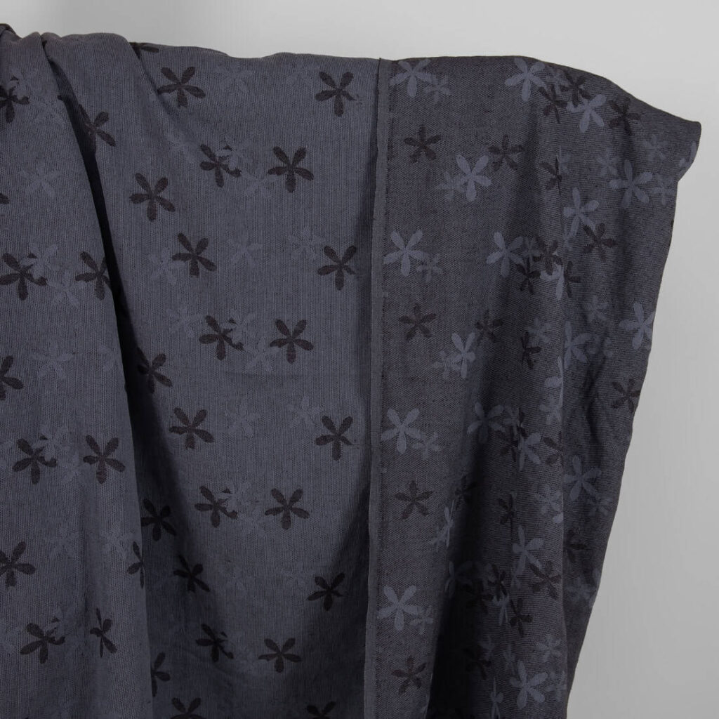 Washed linen cotton fabric with blueish grey flowers product photo