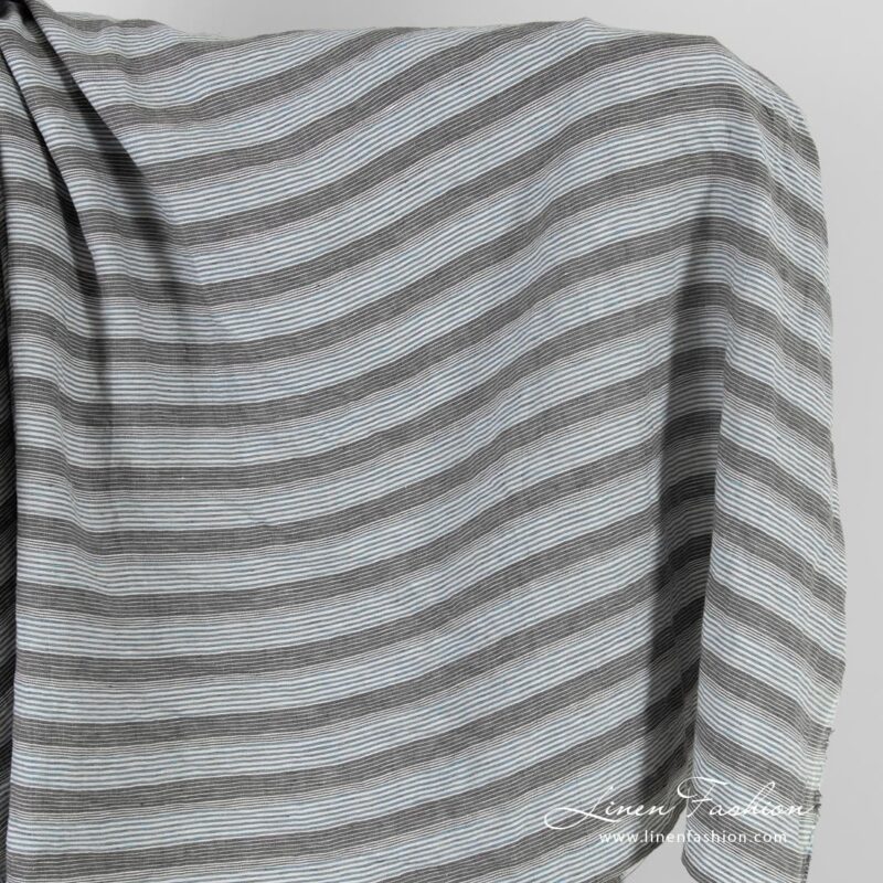 Brown blue linen fabric in stripes