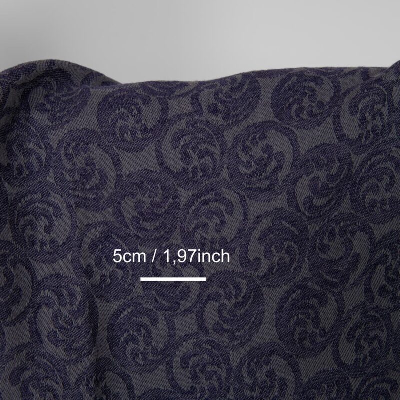 Washed linen cotton fabric grey and cobalt blue jacquard, with measurements