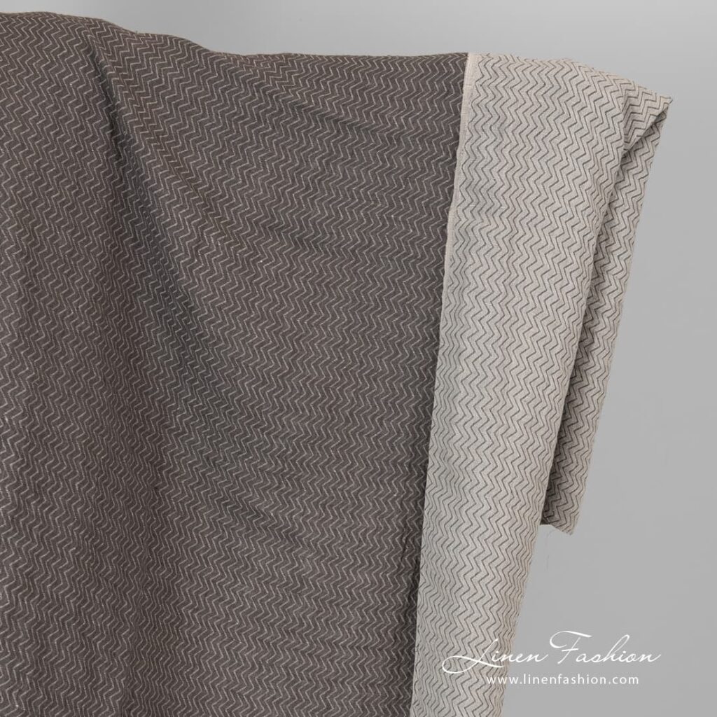 Grey zig zag linen fabric, washed.