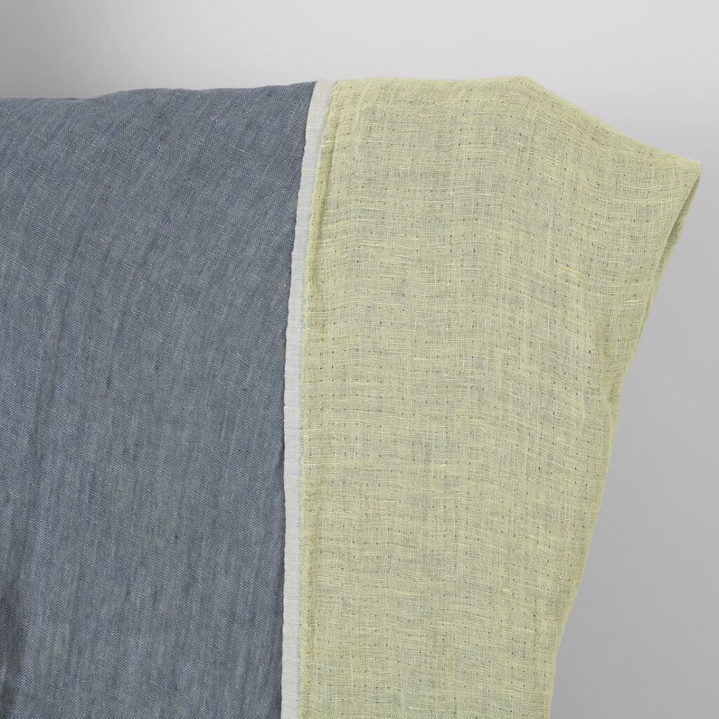 Washed linen fabric grey yellow double-sided