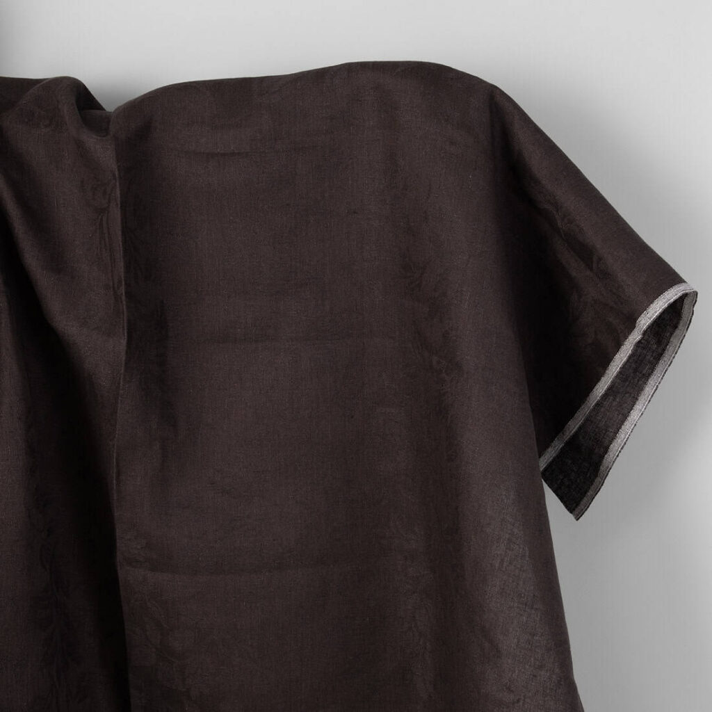 Brown jacquard linen fabric, floral pattern