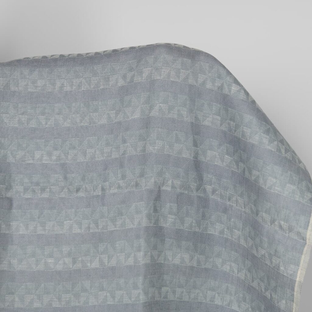 Linen fabric grey violet jacquard triangle pattern