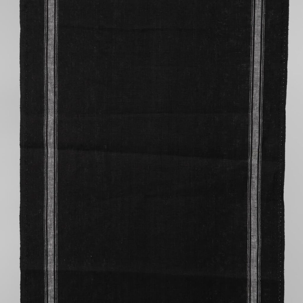 Narrow linen fabric black colour with white stripes
