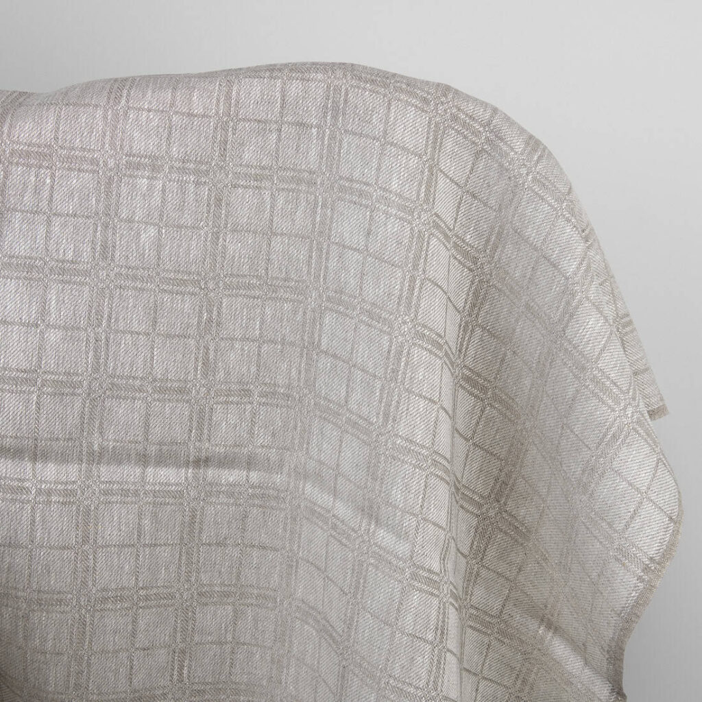 Linen fabric natural and white checks