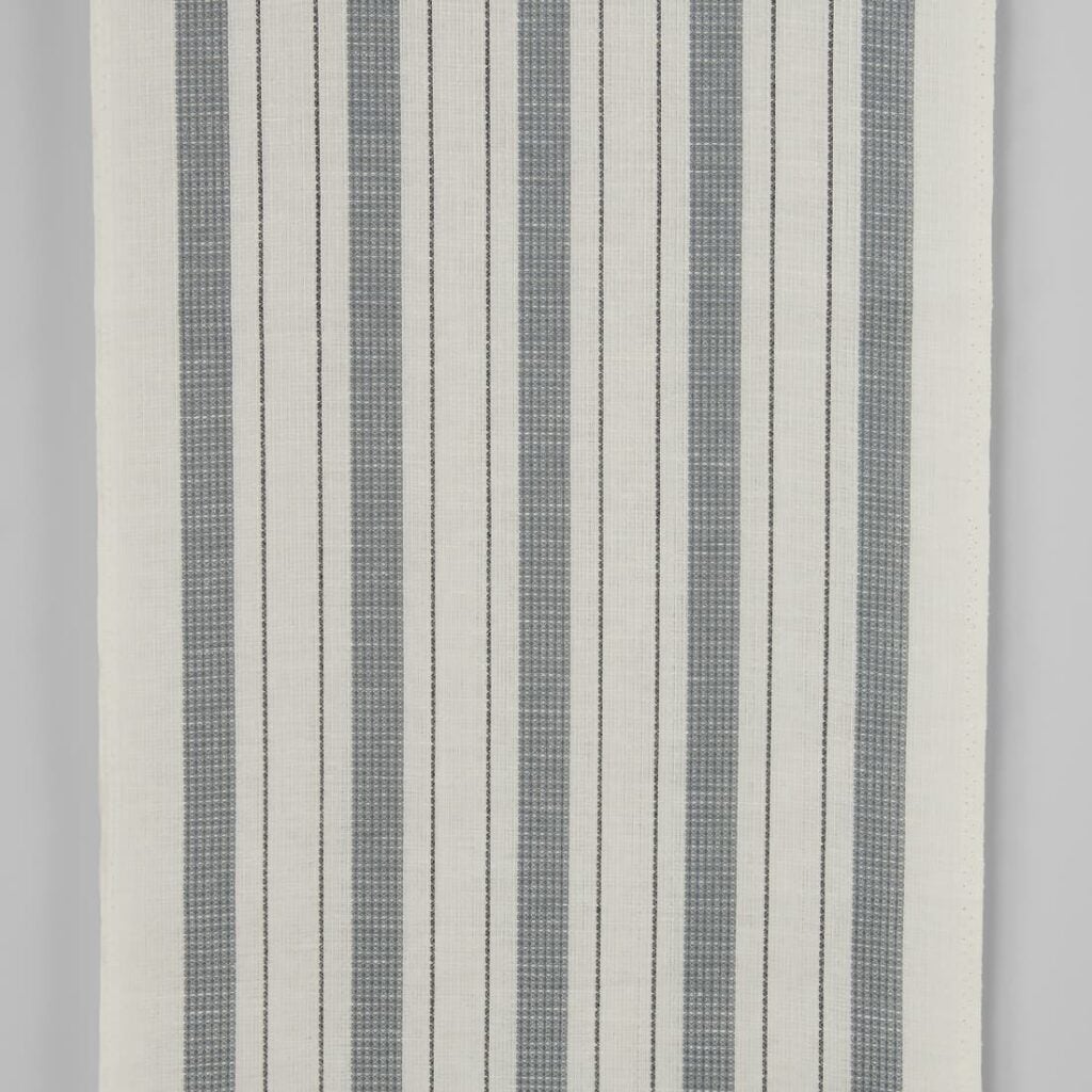 Narrow linen cotton fabric off-white with grey stripes waffle
