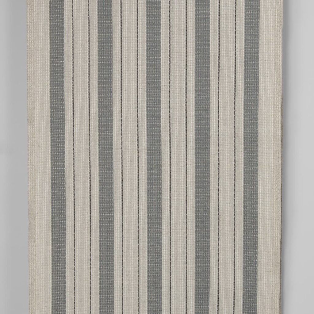 Narrow linen cotton fabric beige with grey stripes waffle