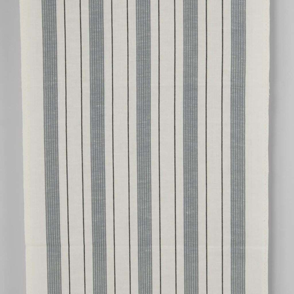 Narrow linen cotton fabric off-white with grey stripes twill