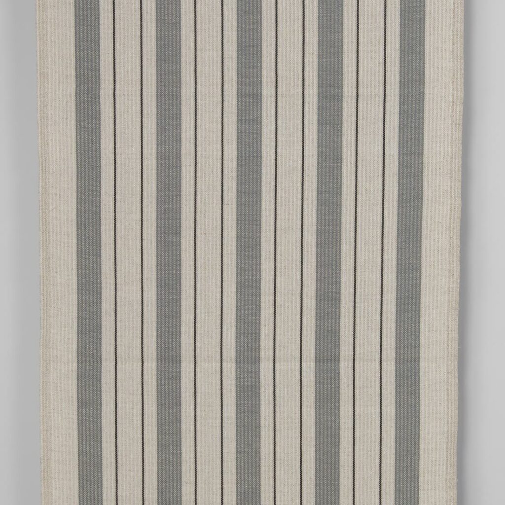 Narrow linen cotton fabric beige with grey stripes twill